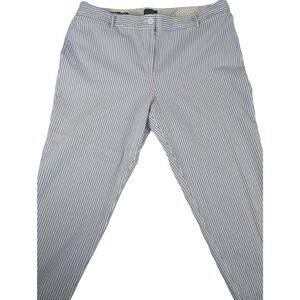 Talbots Women's Perfect Crop Seersucker Blue White Stripe Cotton Size 16‎ Summer